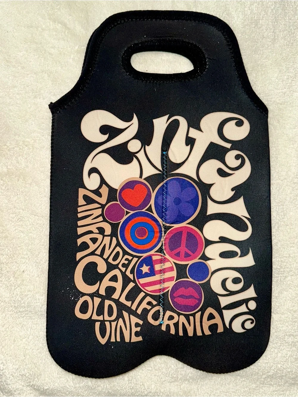 Retro Psychedelic Wine Tote Bag Neoprene 2 Bottle Cooler Carrier California